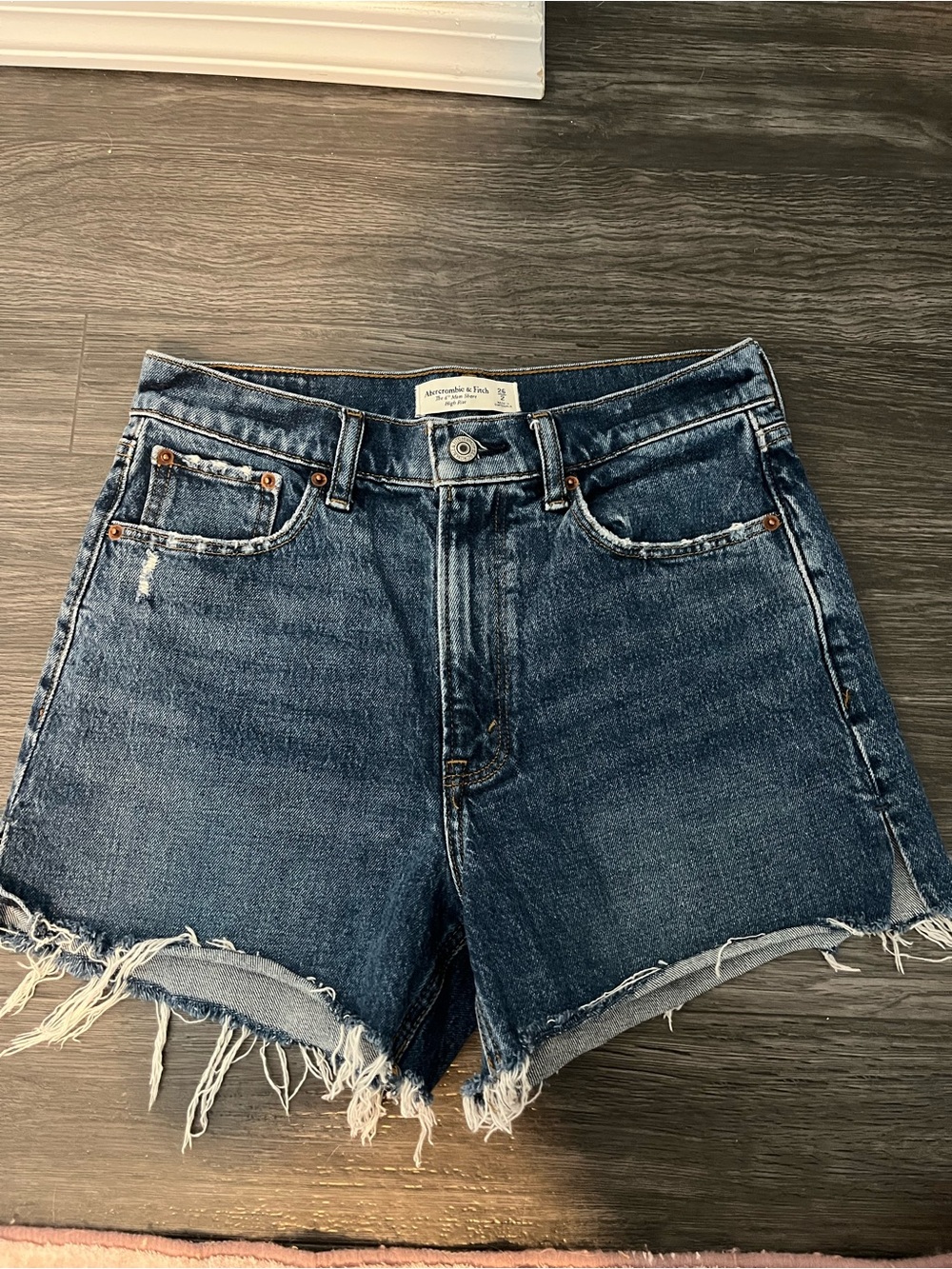 Abercrombie & Fitch Dark Blue Distressed Denim Cutoff Shorts
